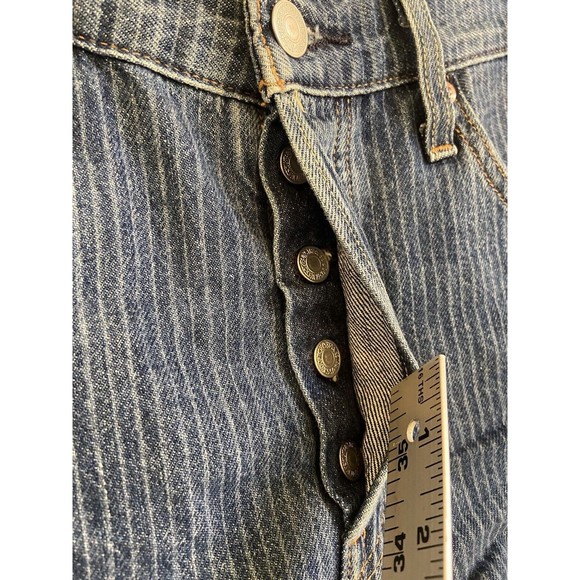 Levi's 501 Shorts Womens 28 Blue Denim Pinstripe High Rise Button Fly Frayed Hem - Picture 6 of 11